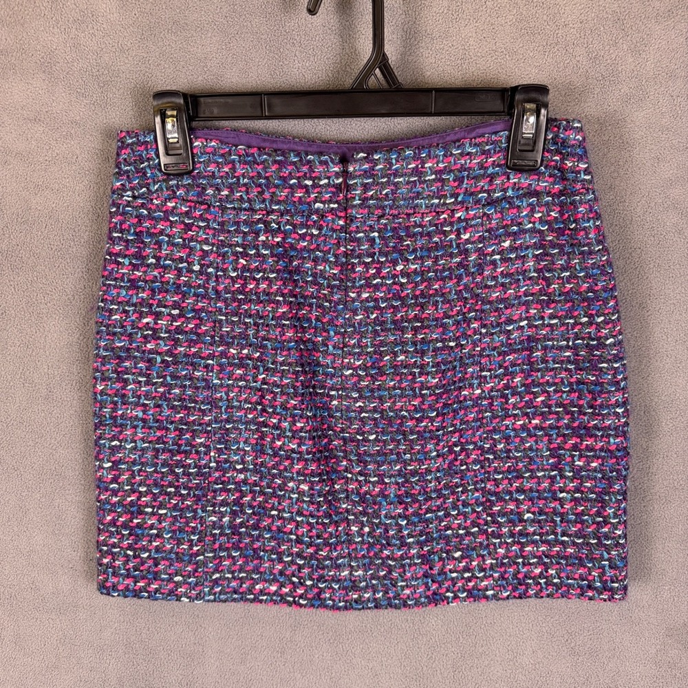 J.Crew Mini Skirt Sz 0 Tweed Wool Blend Pink Purple Zipper Trim Very Cute! - Picture 3 of 10